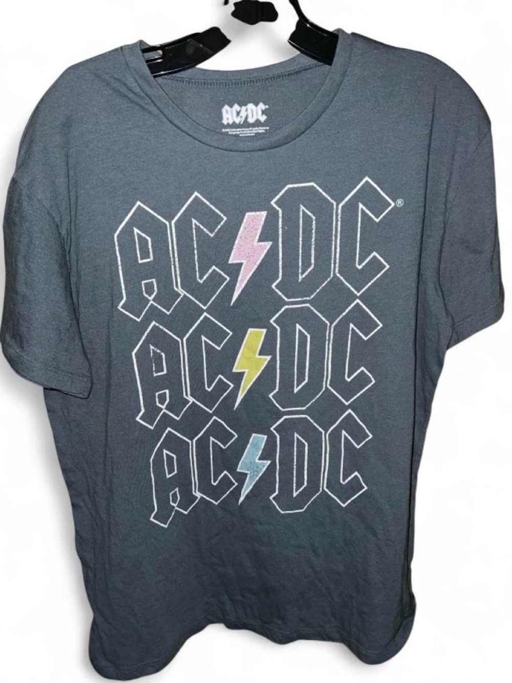 AC/DC Graphic Tee - Charcoal with Pastel Lightning size XL